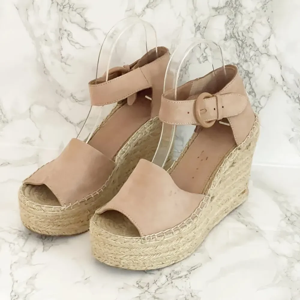 MARC FISHER Alida Suede Espadrille Wedge Sandal Blush Pink 7.5